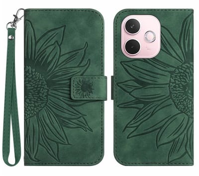 Coverup Hoesje - Geschikt voor OPPO A5 Pro 5G Hoesje - Coverup Zonnebloem Book Case met Koord - Groen