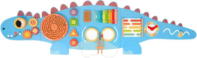 Tooky Toy Houten Activiteitenpaneel Dinosaurus – Houten Educatief Speelbord voor Kinderen – Met Xylofoon, Doolhof, Telraam & Meer – Motoriek Speelgoed – Busy Board
