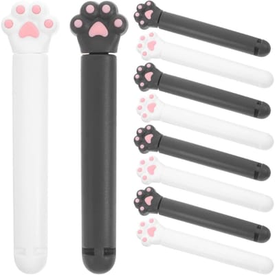 longziming -Snackclips - Klemmen Voor Zakjes - Voedselclips - Luchtdichte Afsluiting - Cartoon Kattepoten Design - Veilig Kunststof - Lichtgewicht En Draagbaar - Ideaal Voor Thuis Kantoor School Reizen - 12 Stuks