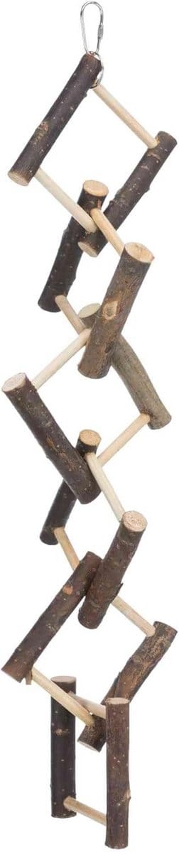 Hangladder Vogels - Houten Klimtouw - Vogelkooi Inrichting - Natuurlijk Hout Materiaal - 58 cm - Houtkleur