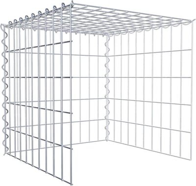 Steenkorf Hoekig - Schanskorf Aanbouwmand - Tuin Decoratie - Spiraalsluiting Galvanisch Verzinkt - 50 x 50 x 50 cm - Zilver
