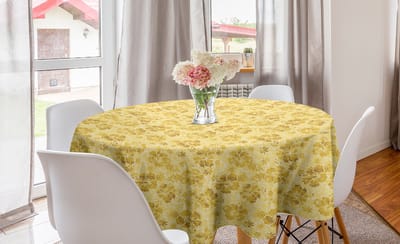 ABAKUHAUS Hawaii ronde tafelkleed, exotische hibiscusbloemen, cirkelvormige tafelkleedhoes voor eetkamer keukendecoratie, 150 cm, geel-wit