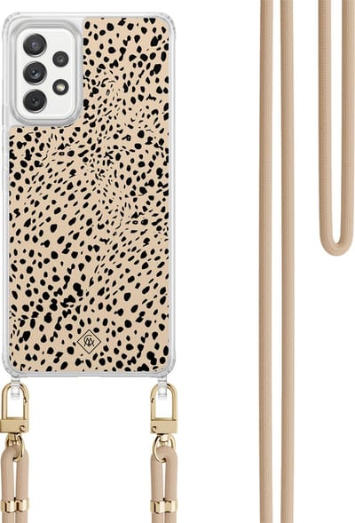 Casimoda® hoesje met koord - Geschikt voor Samsung A52(s) - Stippen bruin abstract - Afneembaar koord - TPU/polycarbonaat - Bruin/beige