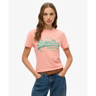 Superdry - Vintage Logo slim-fit T-shirt met strass-steentjes - Dames - T-shirts