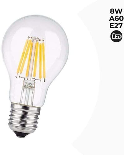 lamp-LED E27 8W A60, transparante gloeidraad - warm wit licht, hoogwaardig product, lange levensduur, energiebesparend, geen ultraviolette straling.