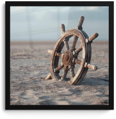 Poster in lijst - Fotolijst 40x40 cm - Posters - Scheepsstuur - Hout - Bruin - Zand - Posterlijst zwart - Decoratie - Wanddecoratie woonkamer - Muurdecoratie slaapkamer