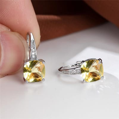 Witte Zirkoon Vierkante Steen Multicolor Kristal Hoop Oorbellen Voor Vrouwen Eenvoudig Trendy Kleur Bruiloft Sieraden brown