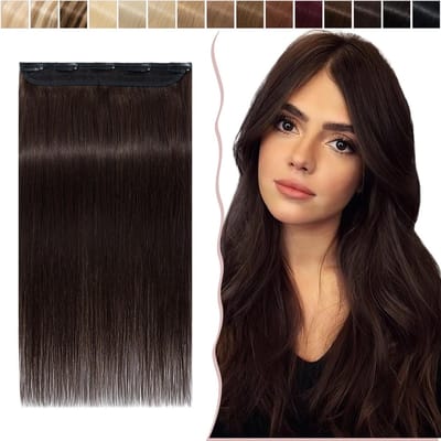 Natuurlijke Haarspelden met 5 Clips, Echte Haarextensies voor Volumen, Donkerbruin, 30 cm, 40 g