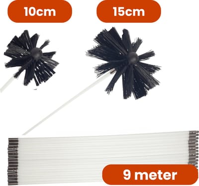 Kibani schoorsteenborstel 9 meter 10cm & 15cm - 2 borstels - schoorsteenreiniger - schoorsteenveger - schoorsteenveegset - schoorsteen borstel - veegkit - borstelset voor boormachine - boormachine