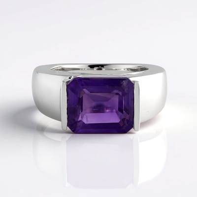 Cavill - Zilveren ring - 925 Sterling zilver geplatineerd - 5,043 ct Zambia Amethist achthoek trapgeslepen - Luxe paarse edelsteen sieraad