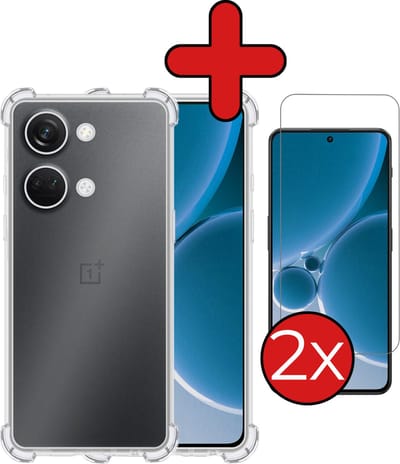 Hoesje - Met Screenprotector - 2 Stuks - Geschikt voor OnePlus Nord 3 - Sterk & Shockproof - Back Cover - Siliconen Case - Telefoon Hoes - Shock Proof - Telefoonhoes - Transparant