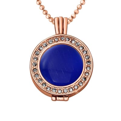 Quiges - Munthouder met Ketting en Munt 25mm Cat's Eye Donkerblauw - Rose Goudkleurig met Zirkonia - EPRHZ1893