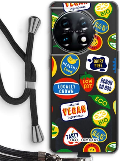 Case Company® - Hoesje met koord geschikt voor OnePlus 11 hoesje met Koord - Fruitsticker - Telefoonhoesje met Zwart Koord - Bescherming aan alle Kanten en Over de Schermrand