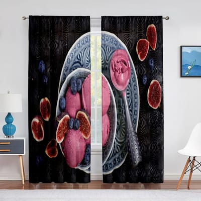 IJs Aardbeien Roze Chiffon Tule Gordijnen Bessen IJsjes Raam Transparante Voile Gordijn voor Woonkamer Slaapkamer Keuken 1 PCS W100XH250cm&Grommet Top