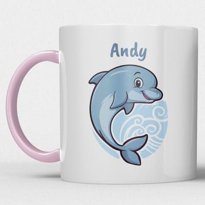 kindermok/kinderbeker | gepersonaliseerd met naam | met dolfijn | roze | Schattige illustraties