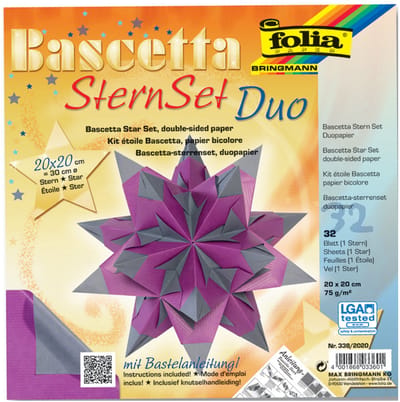folia vouwbladen Bascetta-ster, 200 x 200 mm, hoogrood/goud, 75 g/m2, 32 vel