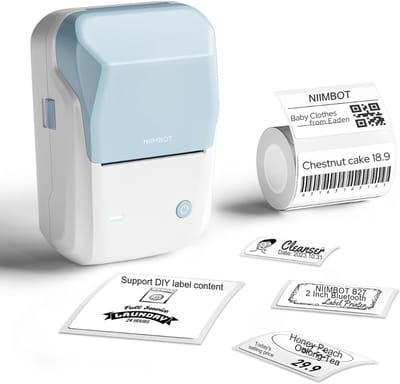 TIM® Labelmaker met 1 Rol Starter Tape – Label Maker met Bluetooth – Thermische Labelprinter – IOS en Android – Print Breedte 20/50mm - Hemelblauw- 13cm x 6cm x 9cm;227g