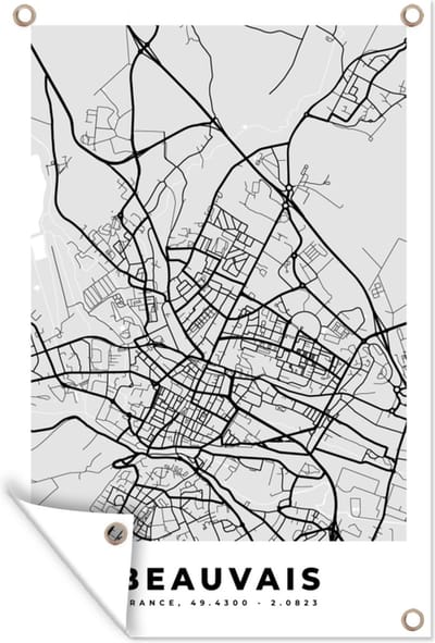 Muurdecoratie Kaart - Stadskaart - Frankrijk - Beauvais - Plattegrond - 120x180 cm - Tuinposter - Tuindoek