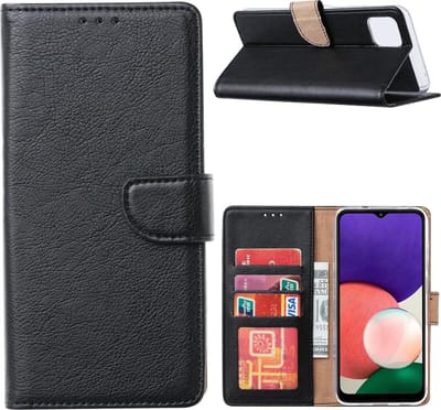 Hoesje Geschikt Voor Samsung Galaxy A22 Bookcase Zwart - Portemonee hoesje Hoesje Geschikt Voor Samsung Galaxy A22 5G