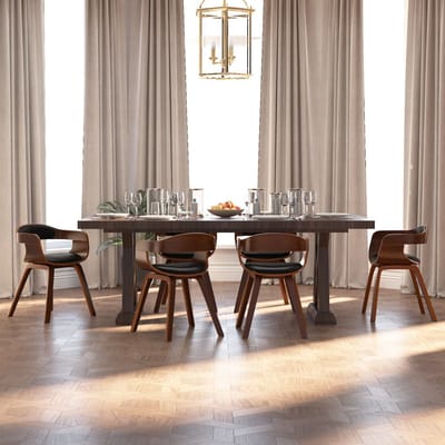vidaXL - Eetkamerstoelen - 6 - st - gebogen - hout - en - kunstleer - zwart