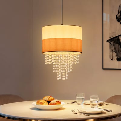 NETTLIFE - Eetkamer Hanglamp - 1 Lichts - Vintage Kristal Met Stoffen Kap - E27 Retro Pendellamp - Hoogte Verstelbaar - Voor Slaapkamer - Zonder Lamp