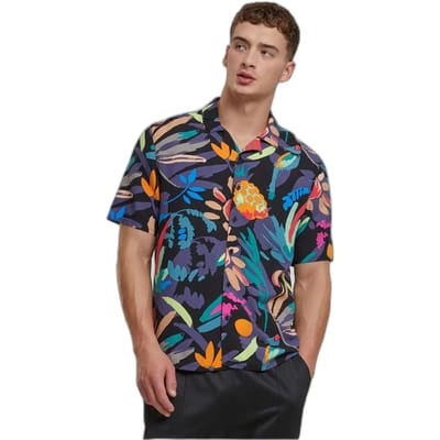 Urban Classics - Viscose AOP Resort Overhemd - 4XL - Zwart