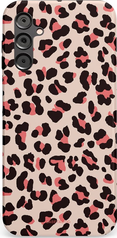 Casetastic hoesje geschikt voor Samsung Galaxy A14 (2023) 5G / Samsung Galaxy A14 (2023) 4G - Dubbellaagse bescherming - Tropische Panter - Fashion Case - Zand Zwart Koraal