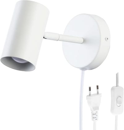 Verstelbare Wandlamp Wit Staal – Draaibare Cilindervormige Kap – Inclusief Kabel en Stekker – E27 – Ideaal als Leeslamp Slaapkamer of Woonkamer