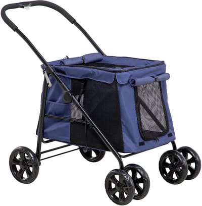 Merax Opvouwbare Hondentrolley met Kussen en Zijvakken voor Kleine en Middelgrote Honden tot 20 kg Blauw
