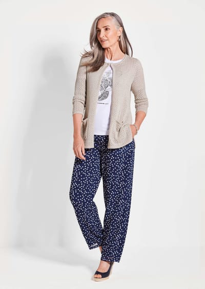 Tricot jasje met ajourpatroon - steengrijs - Gr. 38 van Goldner Fashion