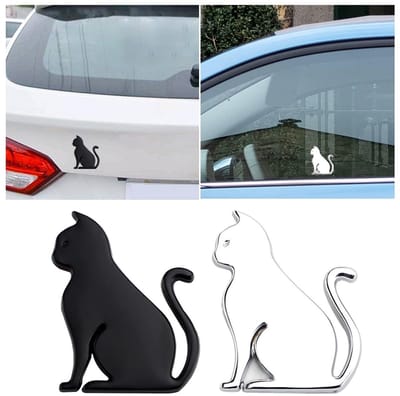 Dailygoods- Autostickers Zwarte/Witte Kat - 2 Stuks - Zinklegering - Decoratieve Auto Stickers - Uniek Dierenpatroon - 5,9 x 4,3 cm - Autodecoratie