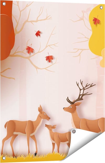 Gards Tuinposter Herten in het Bos Illustratie - Abstract - 60x80 cm - Tuindoek - Tuindecoratie - Wanddecoratie buiten - Tuinschilderij