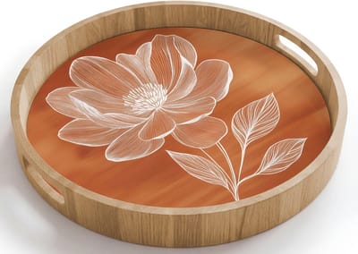 Dienblad rond 40x40 cm - Schootdienblad hout - Bloem - Minimalistisch - Wit - Borrelplank rechthoek - Plateau houten dienbladen