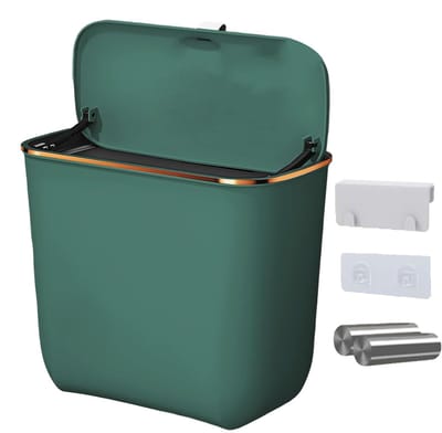 Kleine Vuilnisbak - Afvalbak Muurmontage - Ruimtebesparend Keuken - Inclusief 60 Zakken - 7 Liter Capaciteit - Wit Groen