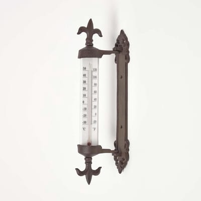 Raamkozijnthermometer - Buitenmeter - Temperatuur meten - Antieke look - 30 cm hoog - Antiek bruin