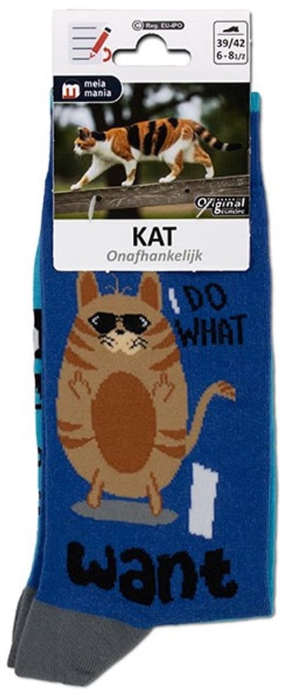 Meia Mania Sokken - Kat - 'I Do What I Want' – Blauw & Lichtblauw – Maat 35/38