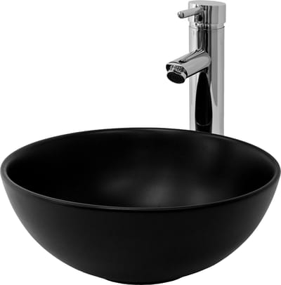 Wastafel incl. afvoer zonder overloop Ø 32x13,5 cm zwart mat keramiek LuxeBath
