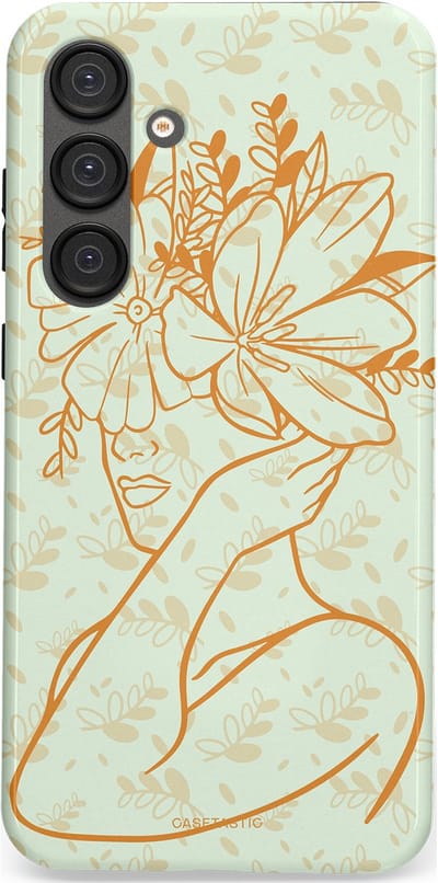 Casetastic hoesje geschikt voor Samsung Galaxy S25 Plus - Dubbellaagse bescherming - Minimal Bloom - Fashion Case - Crème Lichtgrijs