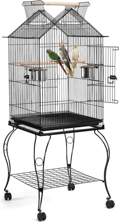 Papa Simba Vogelkooi, parkenkooi met standaard, vogelvolière, kooi, vogelhuis, 145 cm hoog , Zwart , HMTM-BC-10012-Black