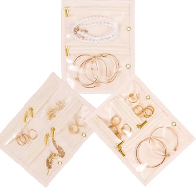 Travel Jewelry Case Organizer for Women, Jewelry Storage Book with Small Pouch, Travel Jewelry Bag for Travel Earrings, Rings, Bracelet Organizer (Inner Pages, 3 Pieces, Beige)
