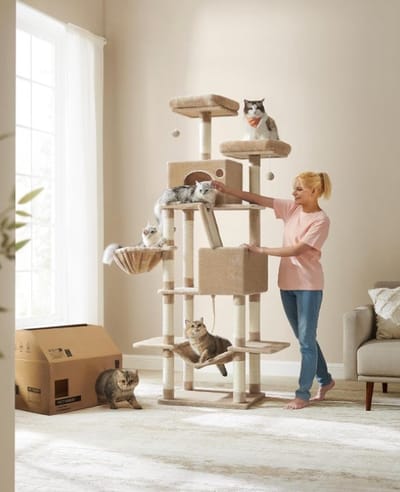 Krabpaal voor zware katten - Hoge krabpaal - Krabpaal boomstam - Krabpaal voor grote katten - Kat toren - Krabpaal plafond - Stevige krabpaal - Krabpaal voor katten - XXL - Katten verblijf
