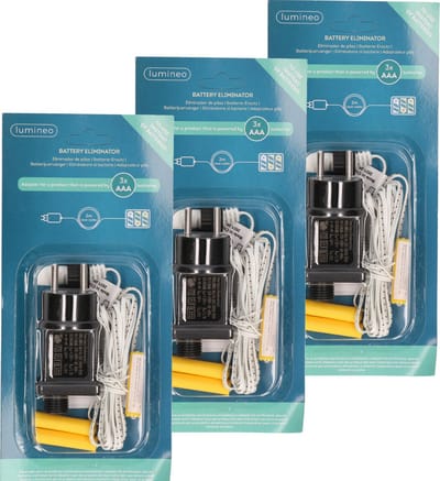 Lumineo Adapter batterijvervanger - 3x stuks - AAA batterijen - 300 cm snoer - IP20