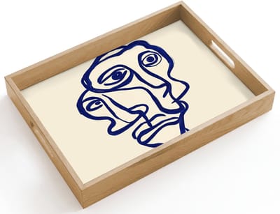Dienblad hout 40x30 cm - Schootdienblad - Lijntekening - Overlappende gezichten - Donkerblauw - Borrelplank rechthoek - Plateau dienbladen