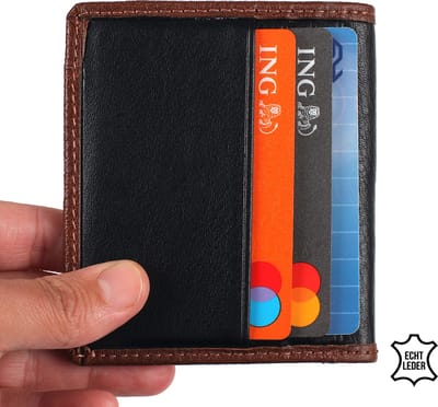 Bagwise Pasjeshouder - Kaarthouder - Creditcard houder -Platte Portemonnee - Echt Leer -Zwart/Bruin