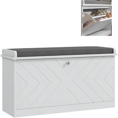 Stervia Schoenenbank - Schoenenkast - 6 Paar Schoenen - Verstelbare Planken - 120 Kg Draagvermogen - Wit Met Grijs - 80 x 26 x 48 cm