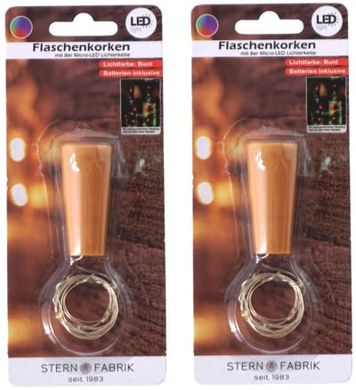 Stern Fabrik flesverlichting kurk - 2x - lichtsnoer - gekleurd -LED - 80 cm- bottle lights