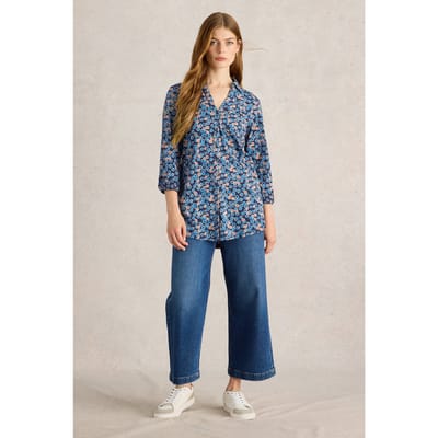 White Stuff Annie Longline Shirt Blue Print Maat: 10 | Overhemden Outlet | Dames | Blauw