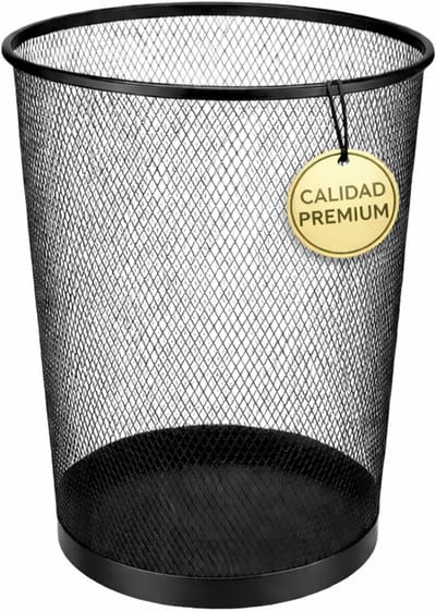Papieren Prullenbak - Metalen Bak - Kantoor Vuilnis - Ventilerend Gaas - 12 Liter Inhoud - Zwart