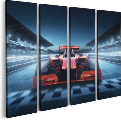 Artaza Canvas Schilderij Vierluik Formule 1 Auto bij de Finish - Rood - 80x60 - Foto Op Canvas - Canvas Print