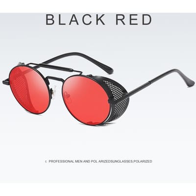 Lunettes de soleil UV Homme Protection 400 Bouclier Métallique Steampunk Lunettes Femme Personnalité Pare-brise Lunettes de Soleil Rétro Crapaud Réflecteur Style Rond Sunglasses red